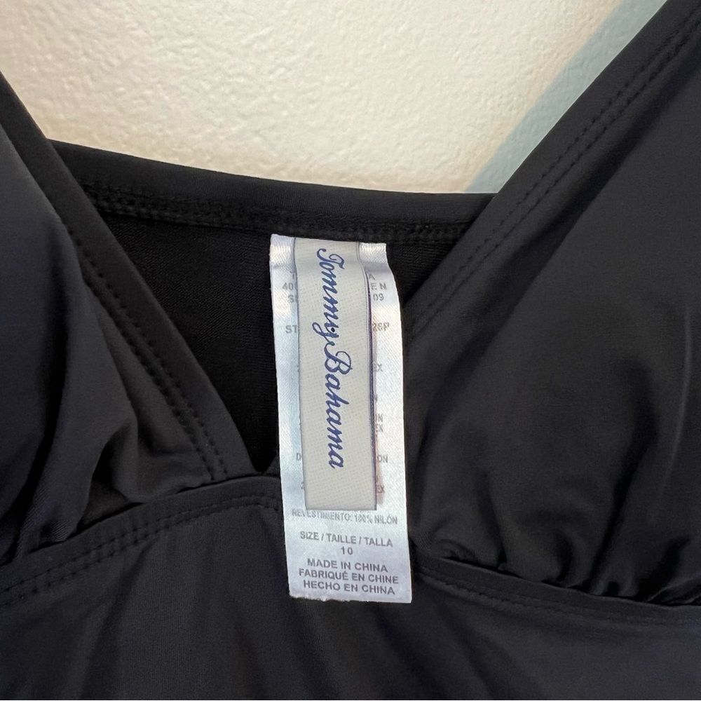 Tommy Bahama One Piece Black Swimsuit Size 10 V Neck Ruched - Picture 4 of 8